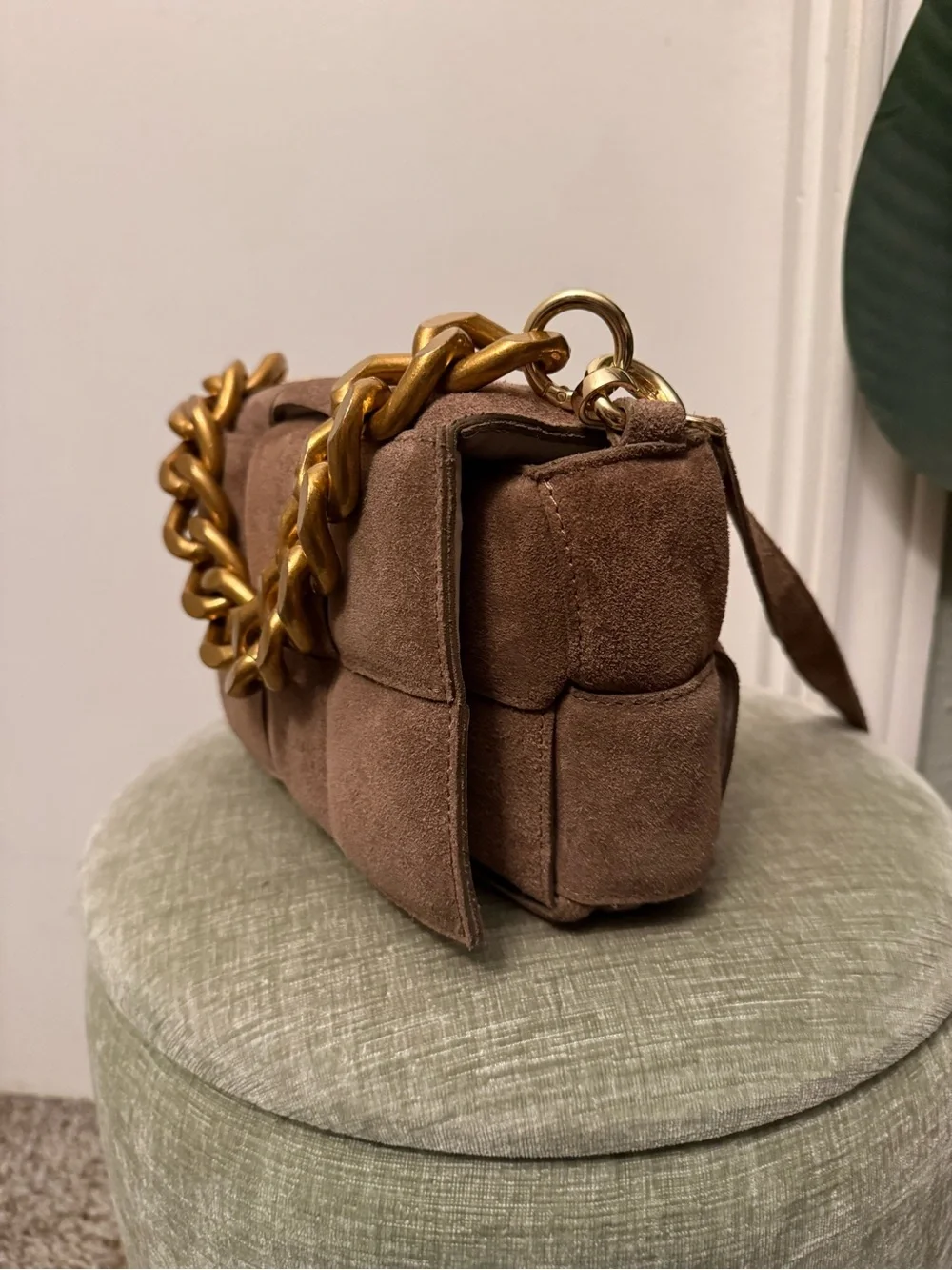Vintage Viola Castellani Milano Brown Suede Woven Chain Shoulder & Crossbody Bag